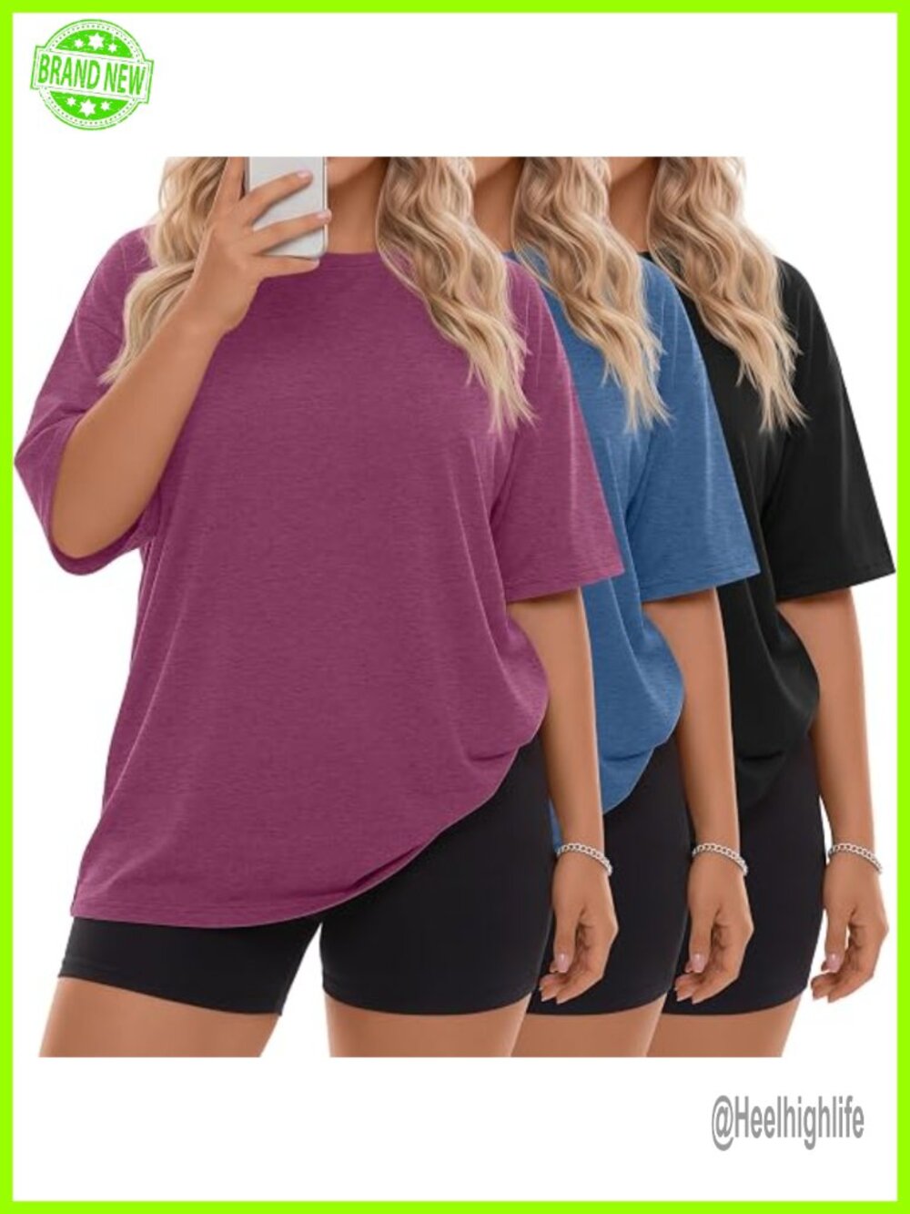 3 Pack Oversized Cotton Crewneck T-Shirts Plus Size Loose Fit Tee